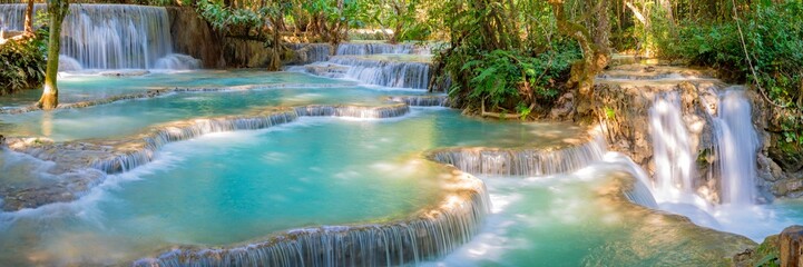Kuang Si waterfalls in the jungle near Luang Phabang, Luang Prabang, Laos, Asia