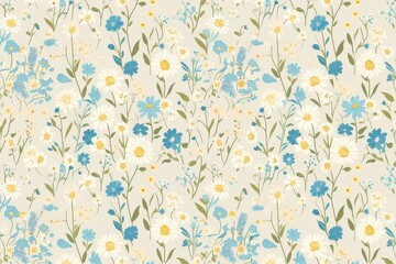 Delicate daisies and forget-me-nots creating a charming and whimsical seamless pattern