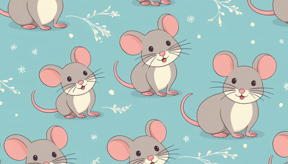 Seamless pattern with nice mouse on light background. Flat style vector illustrations can be used for packaging paper, fabric, textile, wrapping paper, fabric, textile, etc.
