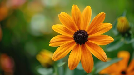 Rudbeckia striking orange flower with a contrasting dark center ideal for enhancing gardens and parks Premium photo available