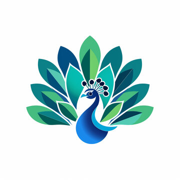 Feathered Peacock Logo: Minimalist Design Embracing the Opulence of Nature's Color Palette
