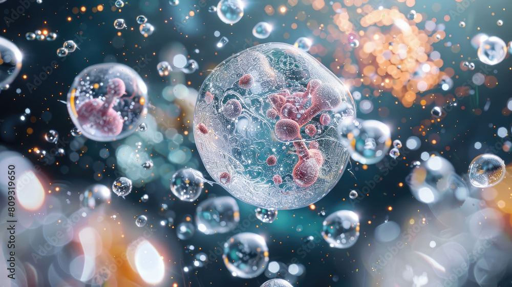 Poster numerous bubbles float freely in the air, reflecting light and creating a whimsical scene