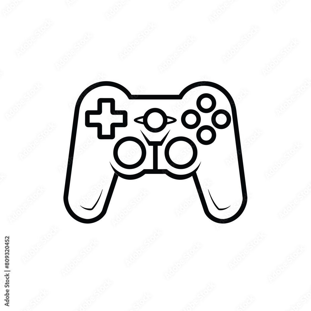 Poster black and white outline of a gaming controller in a simple design.