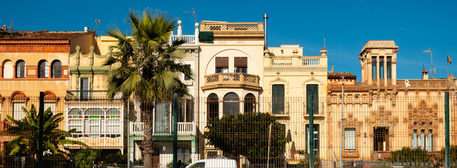 View of the picturesque houses in city Vilassar de mar. Spain