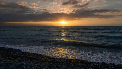 Sunset in Cyprus. The sun sets in the Mediterranean.