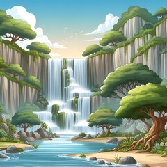 waterfall background - 폭포배경. Generative AI