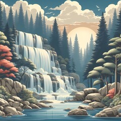 Fototapeta premium waterfall background - 폭포배경. Generative AI