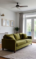 Tranquil Living Room with Plush Velvet Sofa