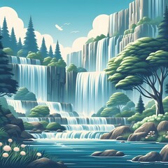 waterfall background - 폭포배경. Generative AI