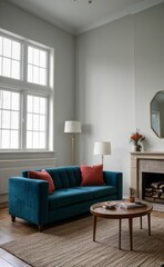 Tranquil Living Room with Plush Velvet Sofa
