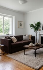Tranquil Living Room with Plush Velvet Sofa