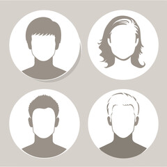Man and woman profile avatar set silhouette style vector illustration