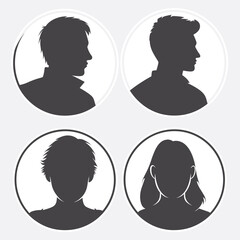 Man and woman profile avatar set silhouette style vector illustration