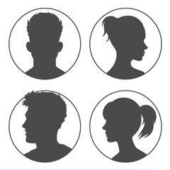 Man and woman profile avatar set silhouette style vector illustration