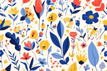 seamless pattern vector illustration with abstract and bold flowers and leaves, creating an eye-catching and dynamic design