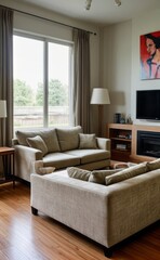 Fototapeta premium Tranquil Living Room with Plush Velvet Sofa
