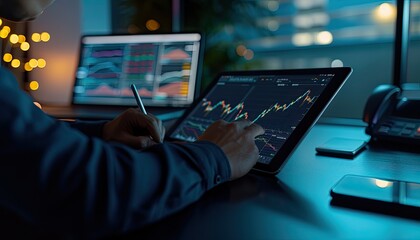 Focused Crypto Trader: Analyzing Real-time Charts on Sleek Tablet 📱📈