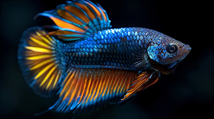 beta fish photography, movement, plain black background 