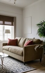 Tranquil Living Room with Plush Velvet Sofa