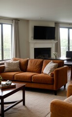 Fototapeta premium Tranquil Living Room with Plush Velvet Sofa