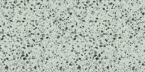 Green granite terrazzo flooring vector seamless texture. Realistic pattern of mosaic floor with natural stones, marble, granite, glass, quartz, concrete. Classic italian floor. Repeatable geo design