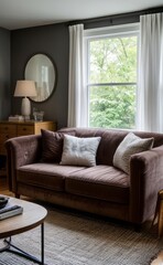 Fototapeta premium Tranquil Living Room with Plush Velvet Sofa
