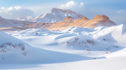 BEAUTIFUL LANDSCAPE of a snow-covered desert during the day in high resolution and quality