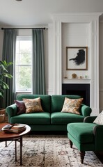 Tranquil Living Room with Plush Velvet Sofa