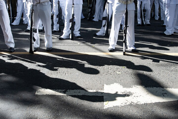 Navy soldiers are seen during the celebration of Brazilian Independence Day. Salvador, Bahia.