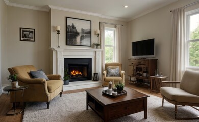 Tranquil Living Room with Plush Velvet Sofa