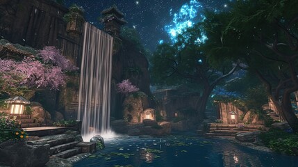 A Beautiful Celestial Waterfall Haven . Generative Ai