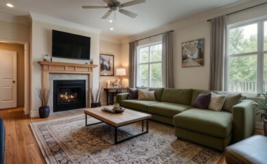 Fototapeta premium Tranquil Living Room with Plush Velvet Sofa