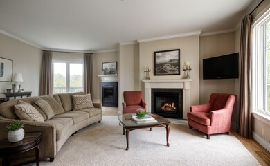 Fototapeta premium Tranquil Living Room with Plush Velvet Sofa