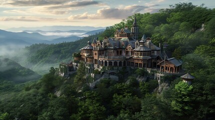 Mystic Mountain Monastery, Amazing mystical landscape. Generative Ai