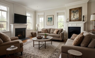 Fototapeta premium Tranquil Living Room with Plush Velvet Sofa