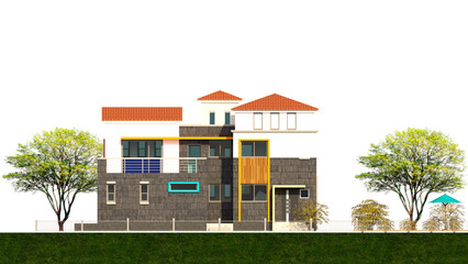 house in the park, Elevation illustration of a modern twin house in the park