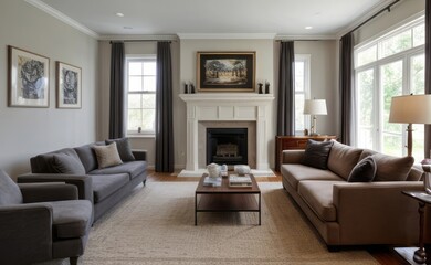 Fototapeta premium Tranquil Living Room with Plush Velvet Sofa