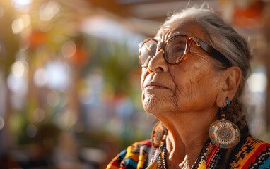 An elderly woman wearing glasses and a necklace, staring directly at the camera with a neutral expression
