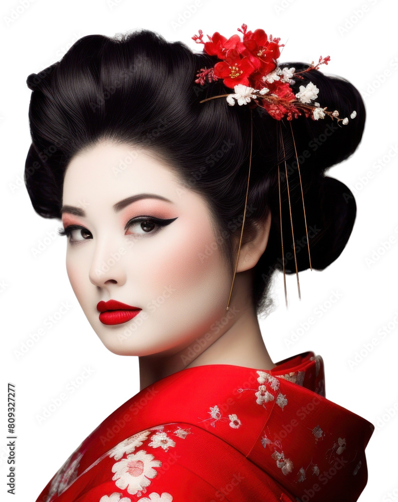 Wall mural PNG Real japanese geisha photo chubby woman portrait fashion kimono. AI generated Image by rawpixel.