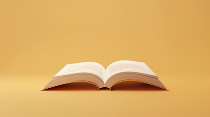 Brightly lit open book on a plain yellow background with a minimalist aesthetic and soft shadows