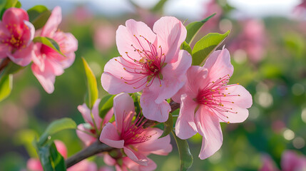Obraz premium Blooming Pink Peach Blossoms on a Sunny Day