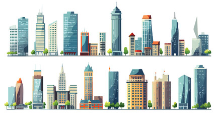 Skyscrapers set. City design elements. Flat archite