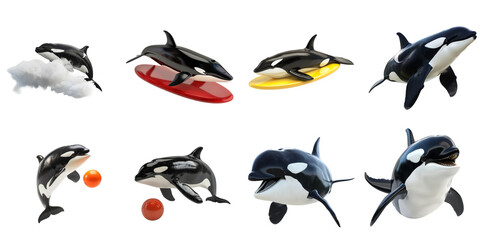 Fototapeta premium Orca killer whale transparent isolated set in 3d png using for presentation.