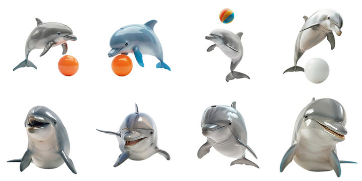 Dolphin png collection set no background for sample decoration.