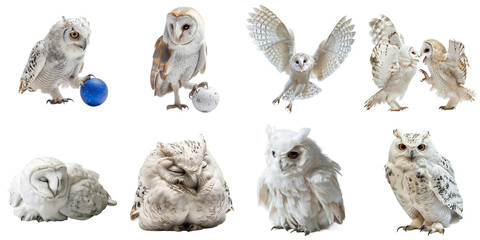 Obraz premium Owl transparent isolated set in 3d png using for presentation.