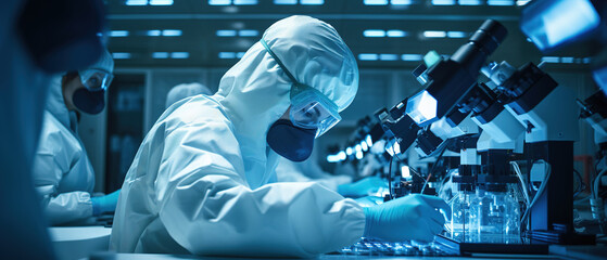 Scientist in Lab Coat and Gloves Working with Machinery in a Laboratory. AI Generated Image