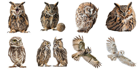 Obraz premium Owl png collection set no background for sample decoration.