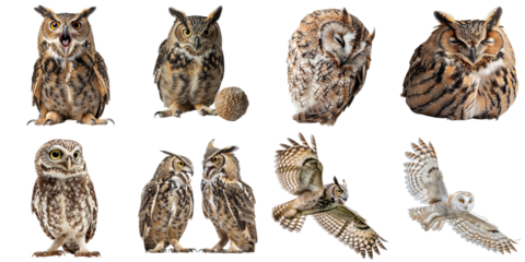 Owl png collection set no background for sample decoration.