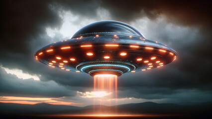 Sci-Fi Encounter Futuristic UFO Overcast Backdrop