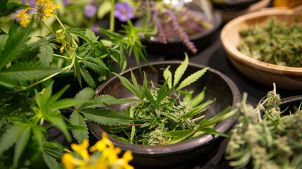 An educational workshop for healthcare professionals on the use of herbal remedies in mental health showcasing Valerian and Cannabis sativa plants